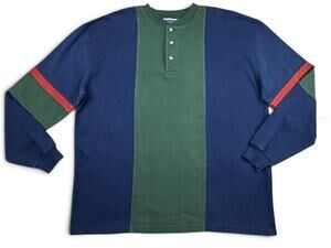 Vtg Mens Sweatshirt XLT Red Green Colorblock Stripe Henley 90s Retro Northcrest
